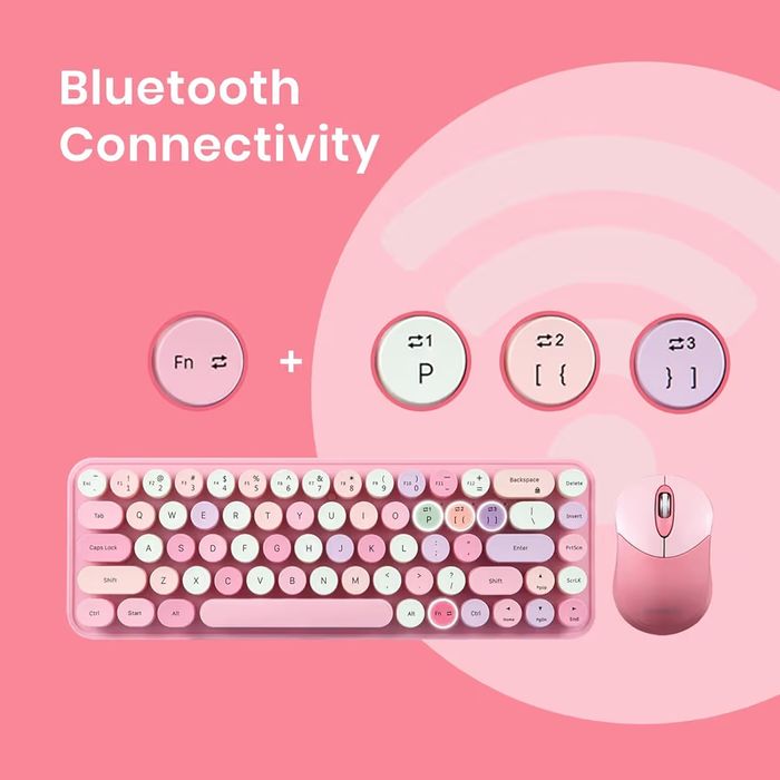 Kit Tastatura si mouse  PC Bluetooth Roz