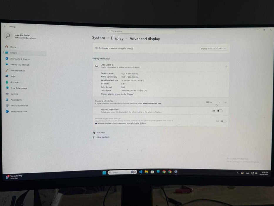 PC Gaming-16GB ram 1660 Ti Oc 6GB , Monitor Curbat Dell 60cm diagonala