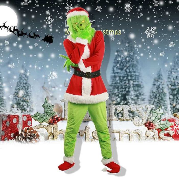 Costum Verde Grinch  Adulți Și Copii Costume  Crăciun  Mască de Cap