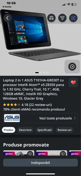 Laptop Asus 10” 2/1