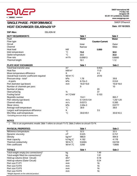 Schimbator de căldură brazat din inox SWEP  E8LAS x20 centrale termice