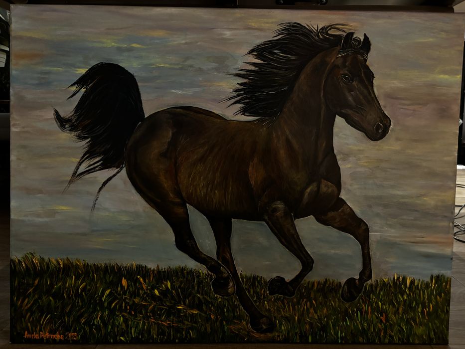 “Calul la galop” acrylic pe panza