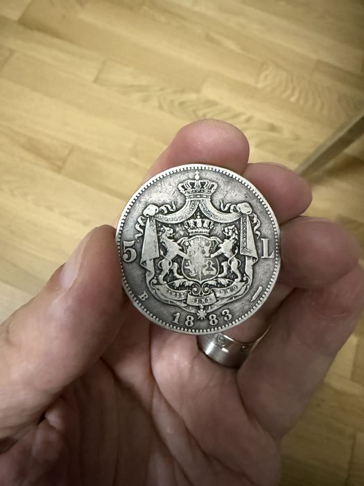 Moneda 5 lei 1883. Regatul României. Regele Carol I. Argint.