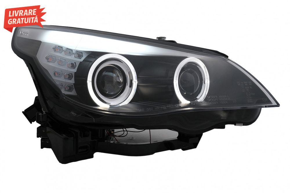 Faruri LED Angel Eyes BMW Seria 5 E60 E61 (2003-2007) LCI Design Negru