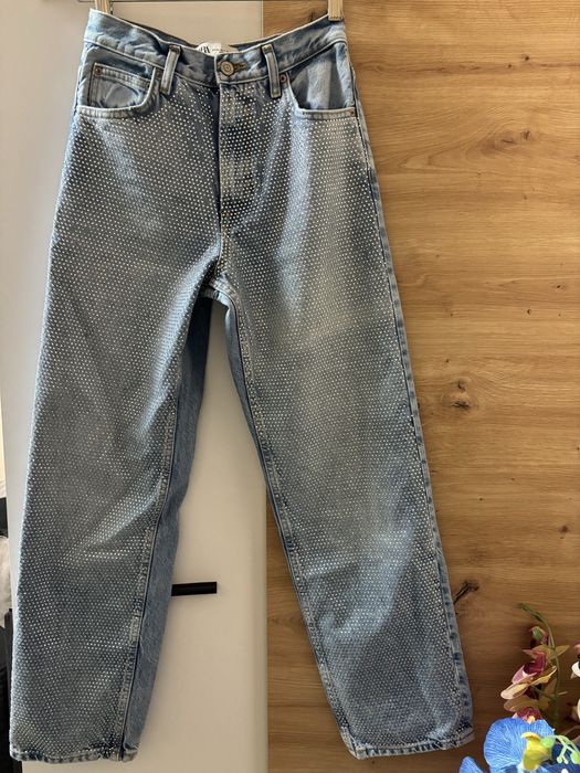 Брокатени дънки с диаманти Зара