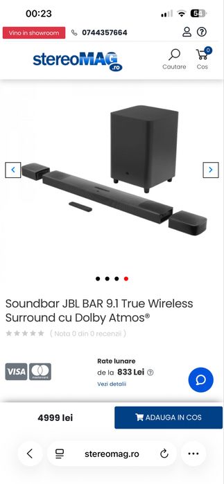 Soundbar JBL Bar 9.1 Dolby Atmos 820W 5.1.4 Wireless Home Cinema