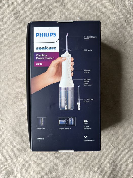 Зъбен душ Philips Sonicare Power Flosser HX3826/31, бял, с остатъчна гаранция