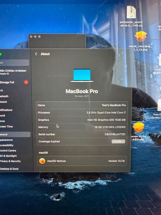 Laptop MacBook Pro 2017 15’,i7,256gb,touchbar