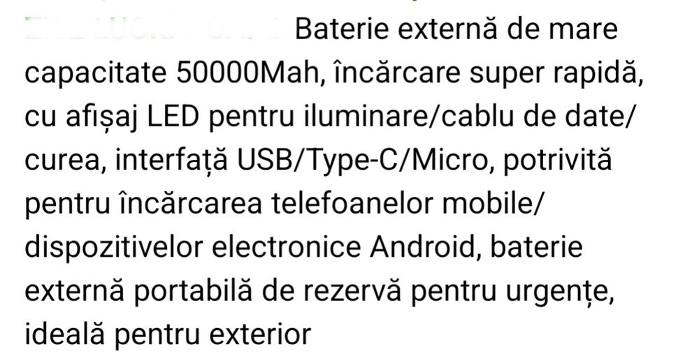 50000mAh- Baterie externa cu încărcare super rapidă,afișaj LED și lanternă