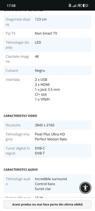 TV 4k 123cm 49 închi Philips 49pu4900