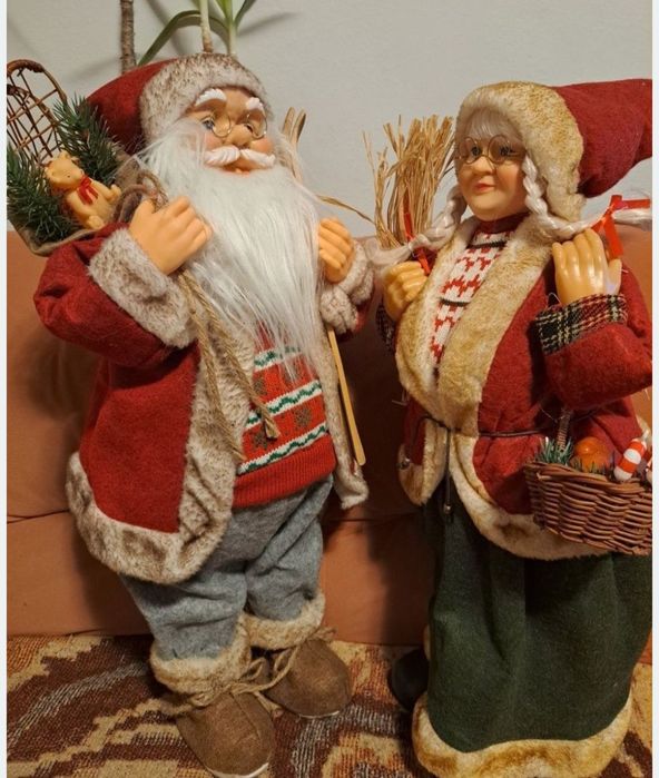 Pereche figurina papusa decoratiune Moș Crăciun și Doamna Lady Crăciun 60 cm înălțime