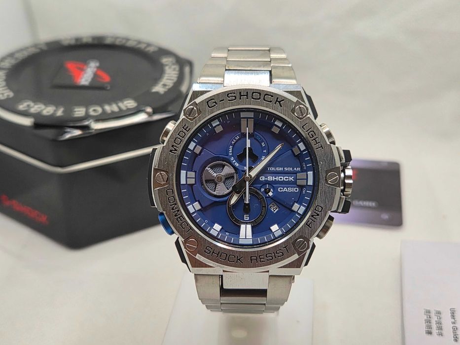 Ceas Sport Barbati Casio g shock GST B100d full metal , SILVER- BLUE Nou.Garantie 2ani
