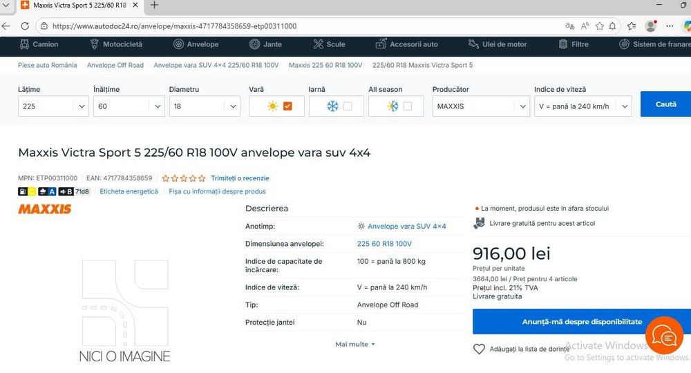 Anvelope vara Maxxis Victra Sport 5 - 225/60 R18