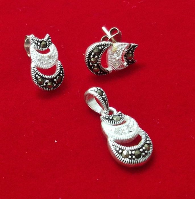 AG184,set argint 925,nou/marcat, zirconiu si marcasite, ideal cadou