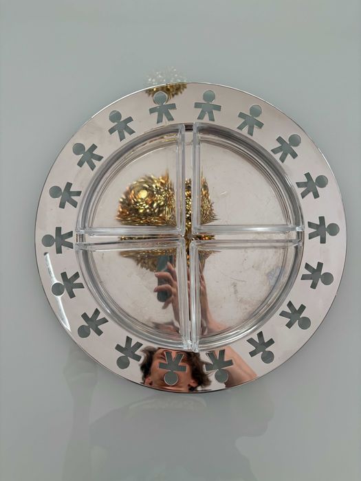 Alessi Italia tava de servire din inox cu 4 recipiente din cristal pentru aperitive model rar