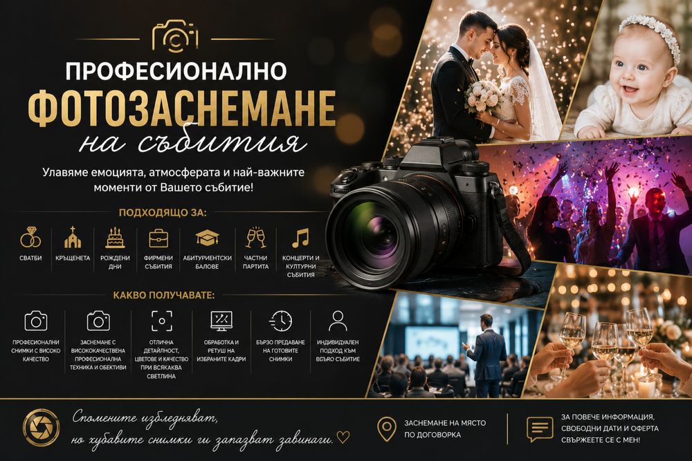 Фотографски услуги - Професионално фотозаснемане - фотосесии, събития, рожденни дни
