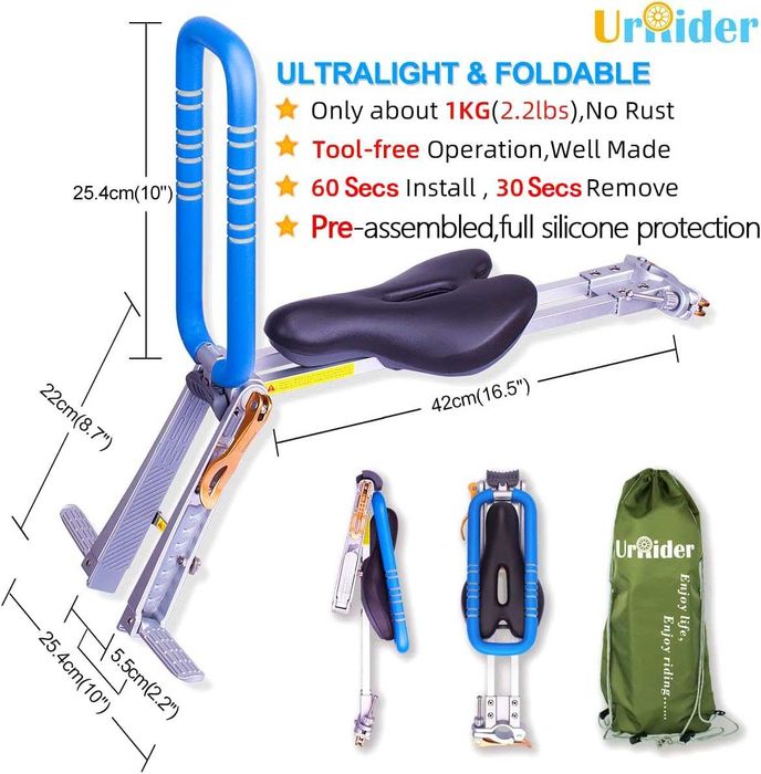 Urrider Scaun Aluminiu Bicicleta Copii 2-4 ani Prindere tija Șa +Cadru