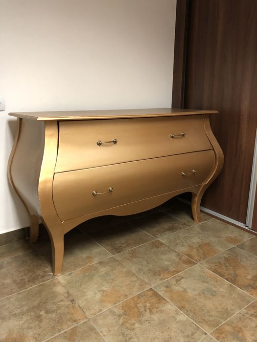 Comodă stil clasic – Auriu satinat – 2 sertare – Design elegant