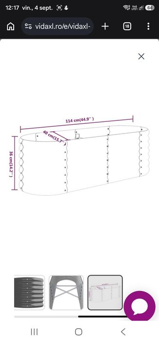 Strat înălţat grădină 114x40x36 cm oțel galvanizat