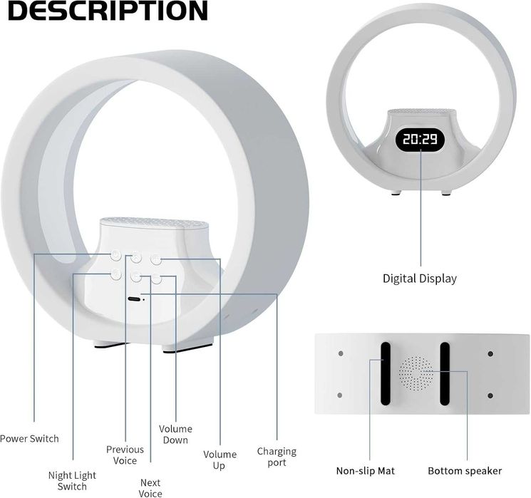 Машина за бял шум с дистанционно, 8 цвята, с 20 звука, таймер