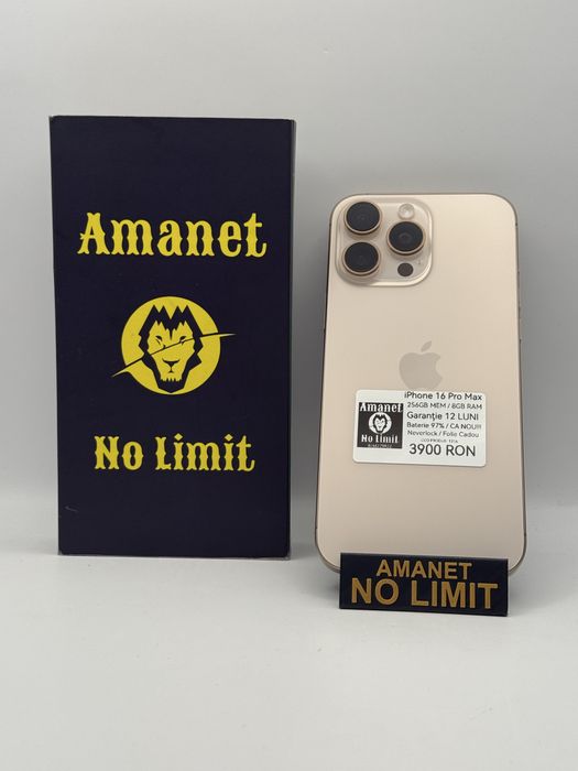 iPhone 16 Pro Max 256GB Desert Titanium Baterie 97% Garantie 12 Luni.