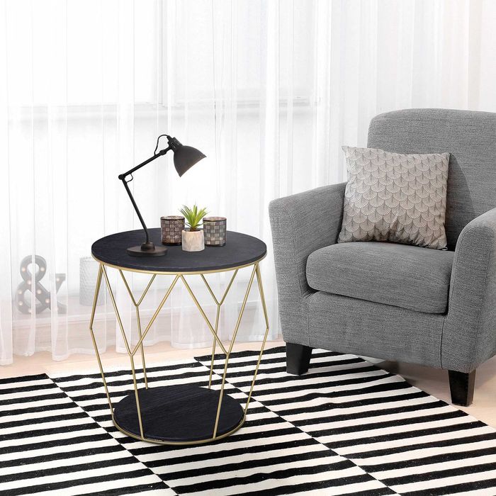 Masuta Rotunda Design Geometric din Metal si MDF Negru si Auriu , HOMCOM