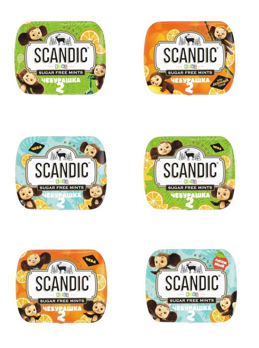 Scandic, конфеты без сахара, вкус апельсин, 14г, Чебурашка 2