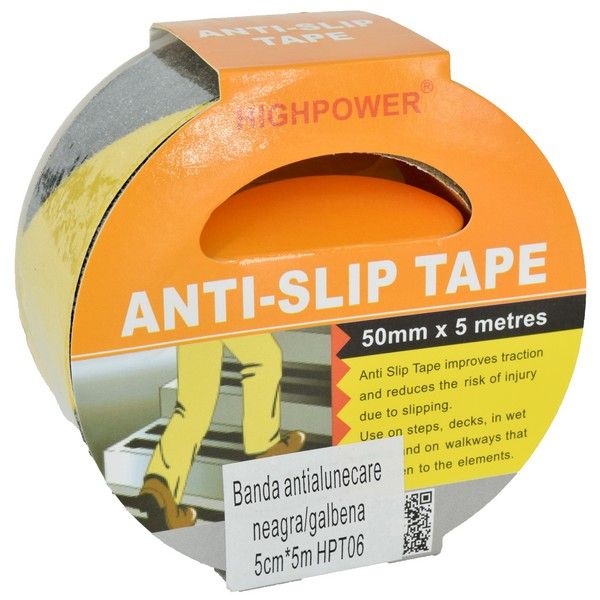 Banda adeziva antialunecare negru/galben 5cm X 5m