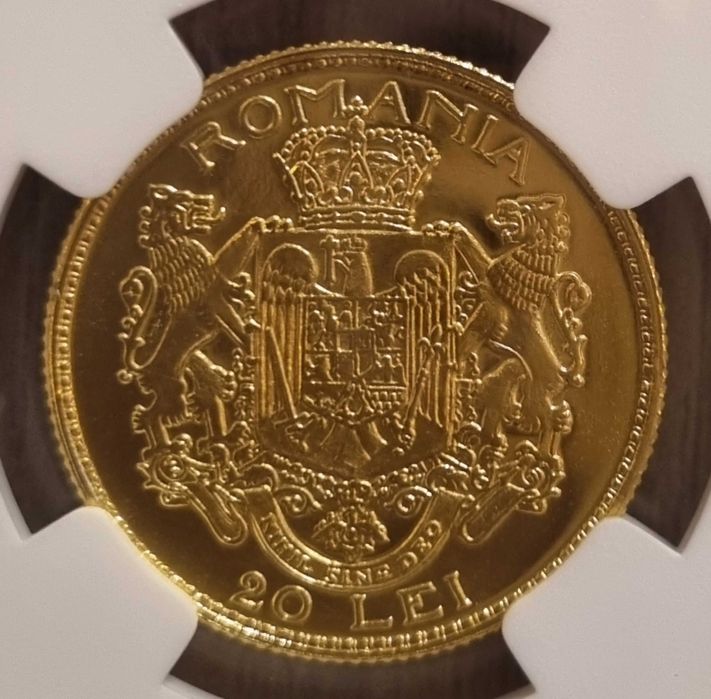 Moneda 20 lei aur, Ferdinand 1922 rebatere BNR 2008, gradata NGC MS 68