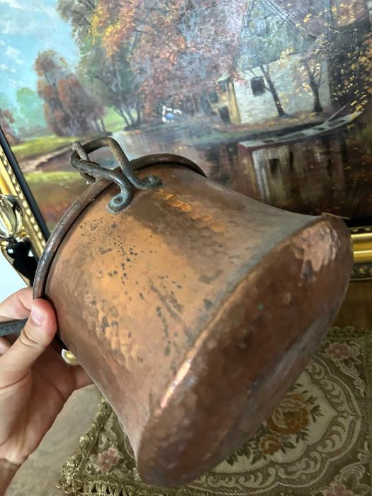 A145 Caldarusa de cupru batut si fier forjat 1,3kg 15x20D cm