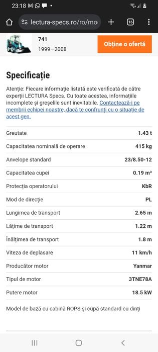 Bobcat Foredil Belle 741 miniincarcator pregatit de lucru