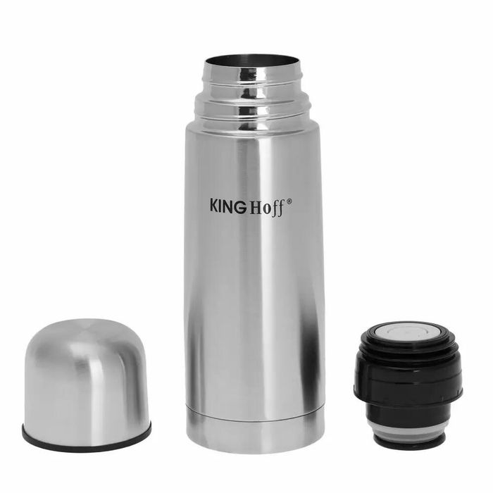 Termos din inox argintiu cu pereti dubli, capacitate 350 ml, husa de