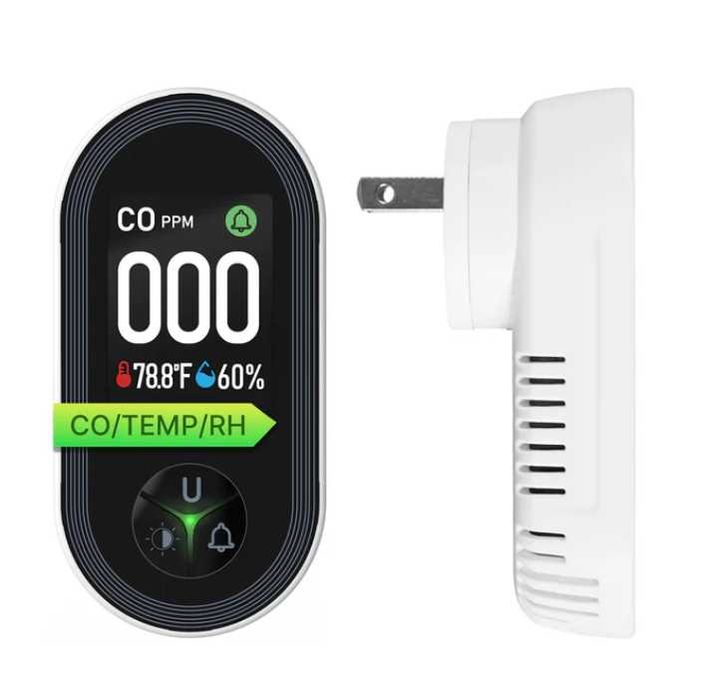 Детектор за въглероден оксид (CO), щепселен, с 3-в-1 дисплей, 2 бр