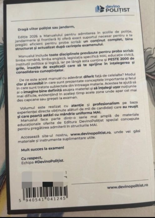 Manual pentru admitere in scolile de politie ( toata materia plus teste)