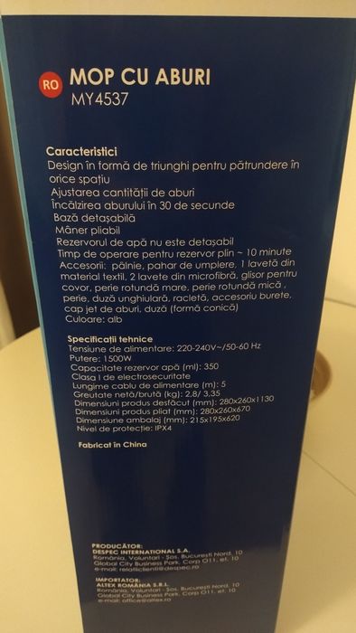 Mop cu aburi MYRIA MY4537, 0.35l, 1500W,