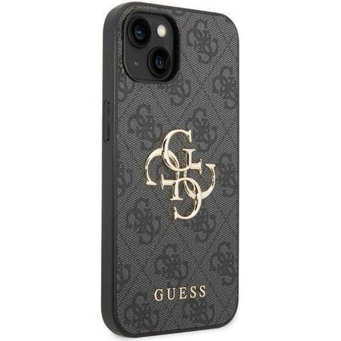 Husa PU 4G Metal Logo Guess pentru iPhone 15 Plus Gri