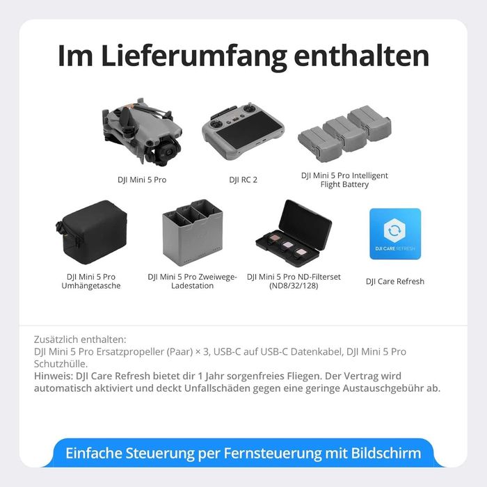 Дрон DJI Mini 5 Pro Fly More Combo with DJI RC 2 and 1 Year Care