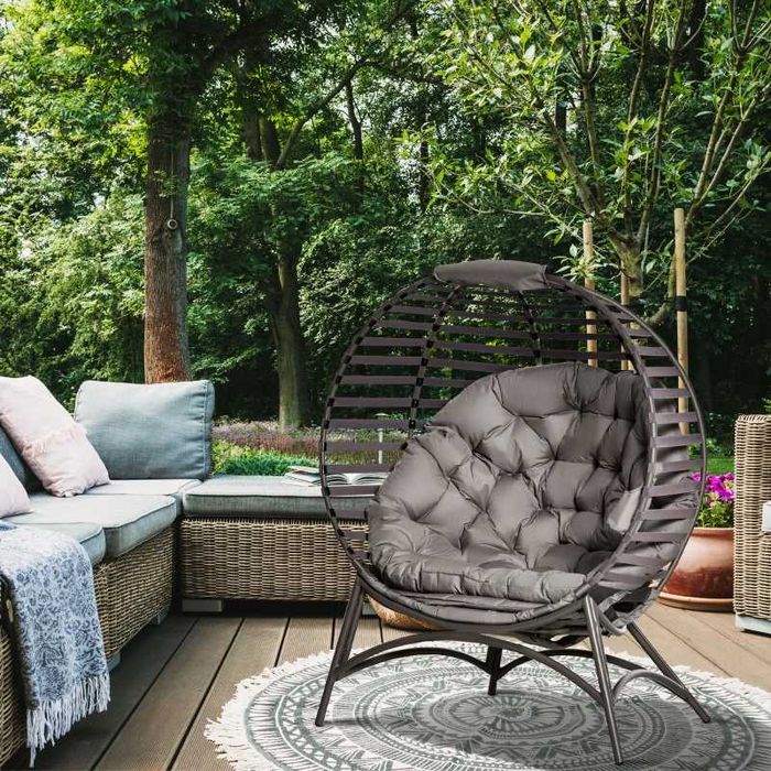Градински стол Outsunny Papasan, 2 плетени стола с възглавница