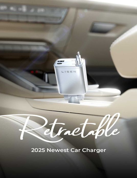 LISEN Прибиращо се зарядно за кола, 69W USB C адаптер