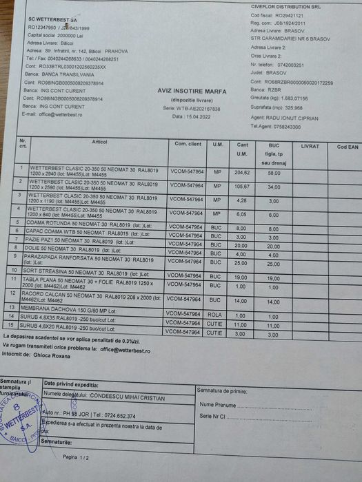 Acoperis tabla WETTERBEST , absolut noua 320 mp