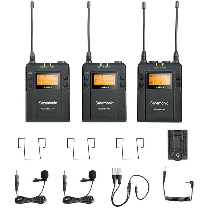2бр. Комплекта Безжични Микрофони тип брошка Saramonic UwMic9 kit2 x2 + HU9 микрофон /2x приемникa и 4x предавателя/