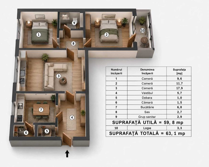 Apartament cu 3 camere | Valea Ialomiței – Drumul Taberei | Etaj 3/4