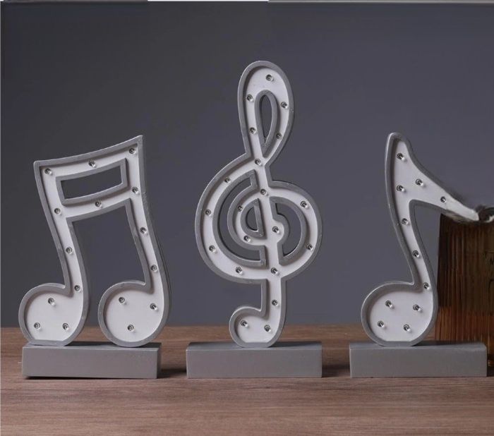 Ornamente lemn Note muzicale luminate led cu baterie