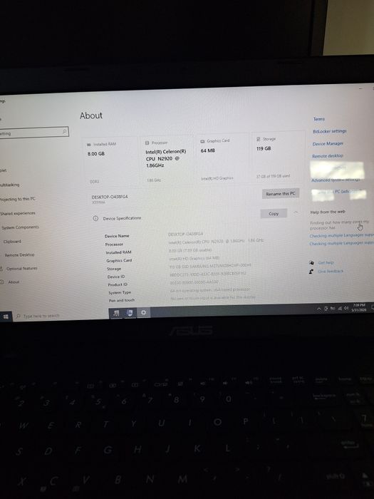 Laptop Asus X551MA , Intel N2920 , 8 GB  , ssd 128 GB  , 15.6 "