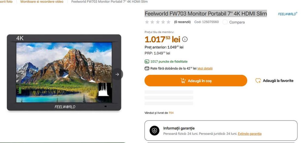 Feelworld FW703 Monitor Portabil 7" 4K