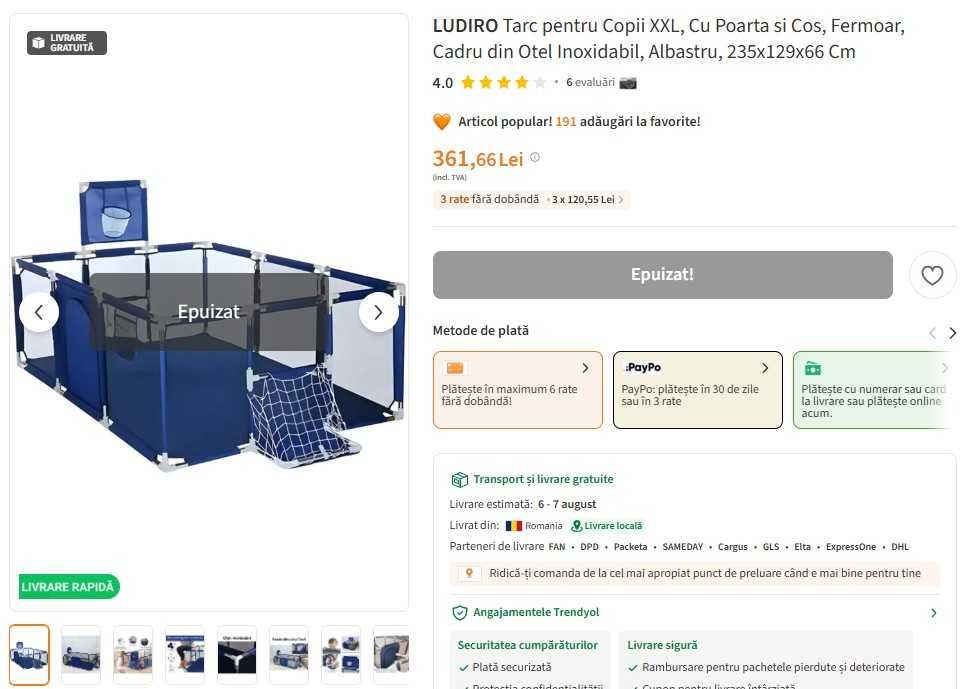 Tarc pentru Copii XXL, Cu Poarta si Cos, Fermoar, Cadru din Otel Inoxidabil, Albastru, 235x129x66 Cm