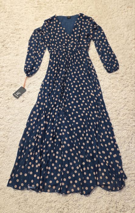 Rochie lunga verde inchis cu buline