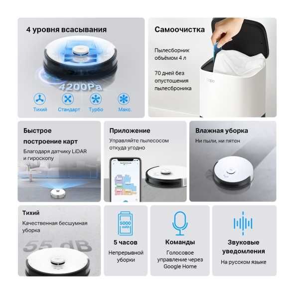 TP-Link Tapo RV30 Plus Робот-пылесос,c LiDAR /RV10 PLUS/ LITE/RV10 1.4