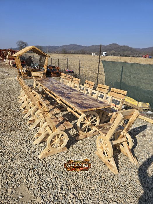 Balansoar  rustic cu 2 leagăne  pentru copii   set masa lemn
