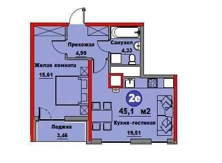 2-комн. в ЖК Regnum Plaza, 45,1 м², этаж 8/16, коробка `
